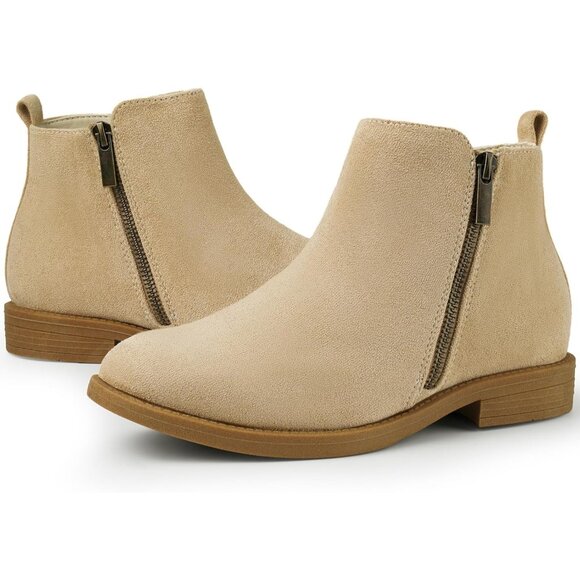 Women's Beige Sand Ankle Boots Short Flat Low Heel Dress Chelsea Casual Classic - Picture 9 of 9